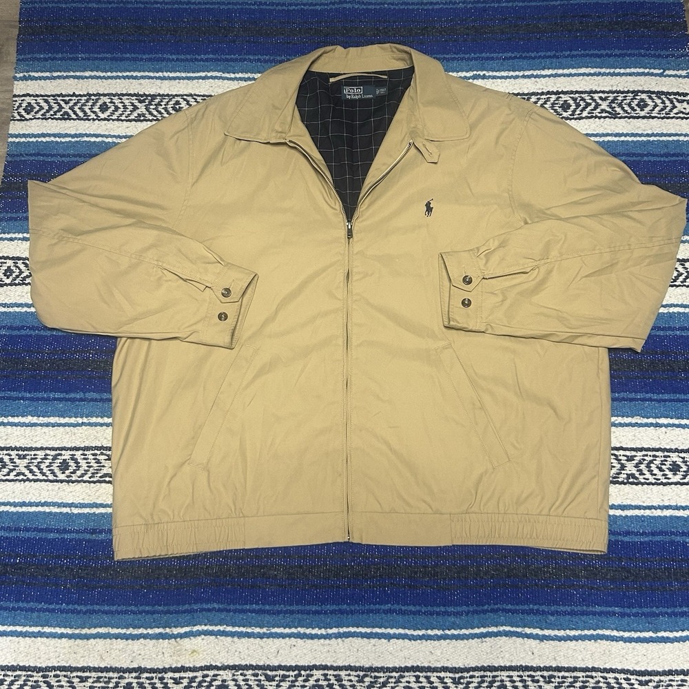 Polo Ralph Lauren Mens 2XLT Tall Tan Harrington Jacket Plaid Lined Full Zip